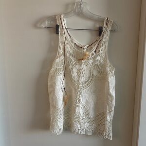 Source Unknown Cream Lace Tank Top